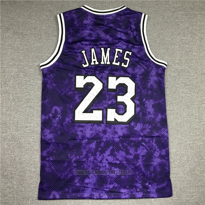 Camiseta Los Angeles Laker Lebron James #23 Galaxy Violeta